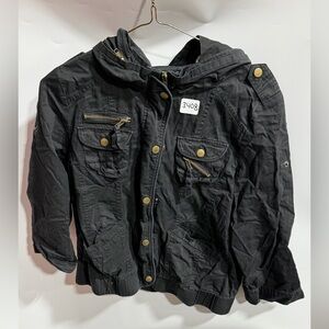 #3408-Woman’s Black Hooded Utility Jacket